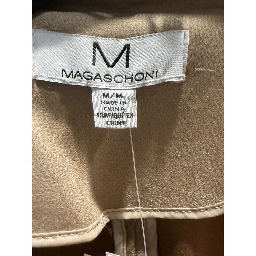 Magaschoni Open Front Faux Suede Leather Coat Jacket Stone Beige Size 12 - Picture 4 of 10